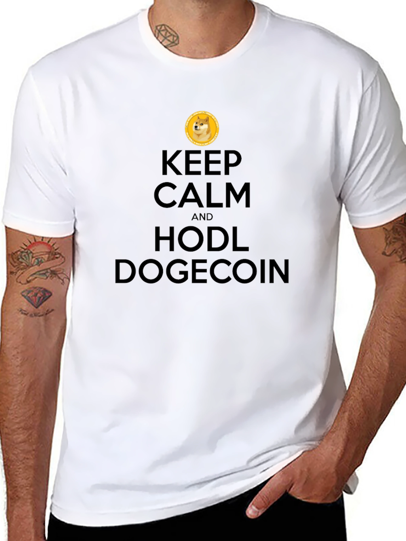 Keep Calm HODL Dogecoin Black T-Shirt