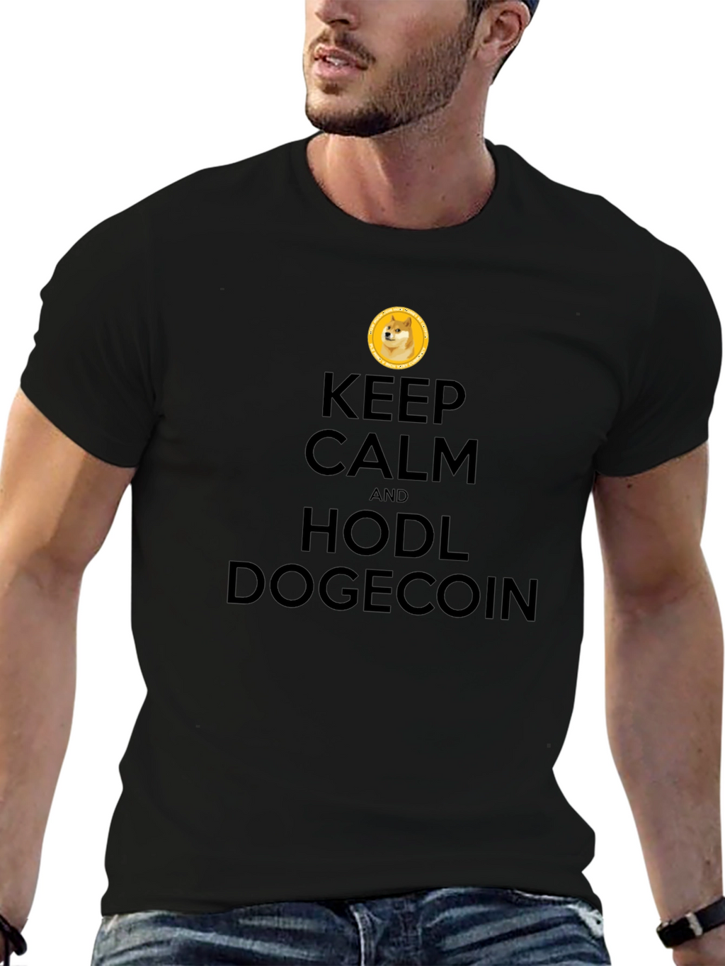 Keep Calm HODL Dogecoin Black T-Shirt