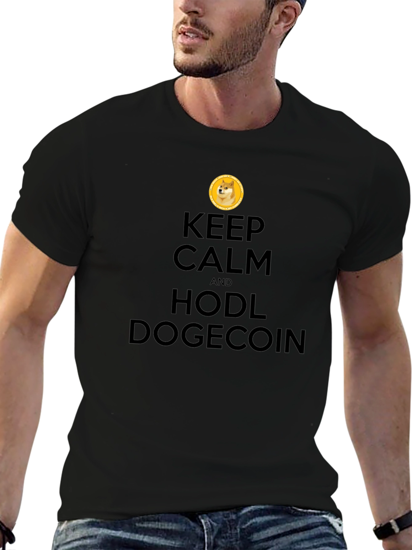 Keep Calm HODL Dogecoin Black T-Shirt