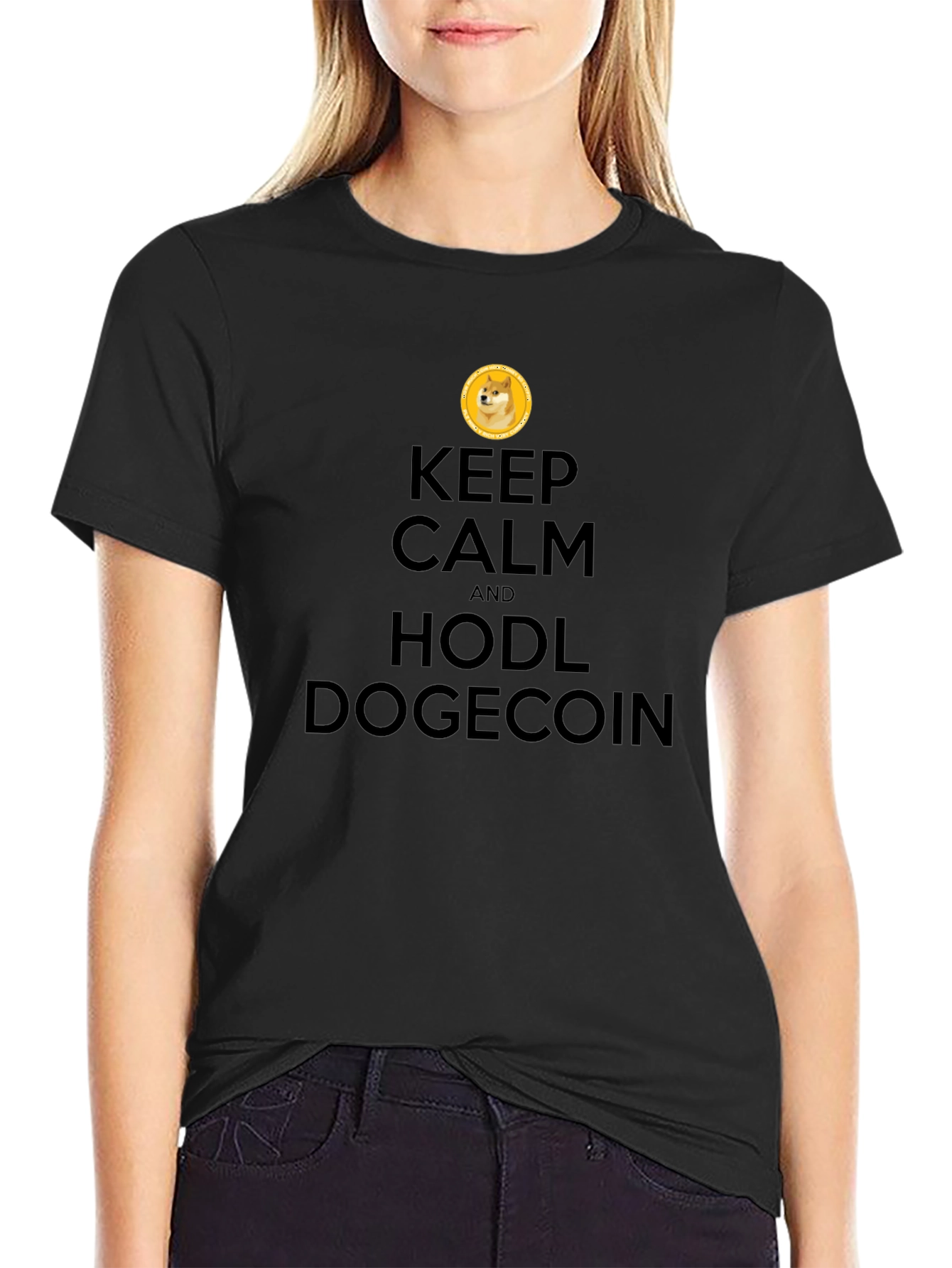 Keep Calm HODL Dogecoin Black T-Shirt