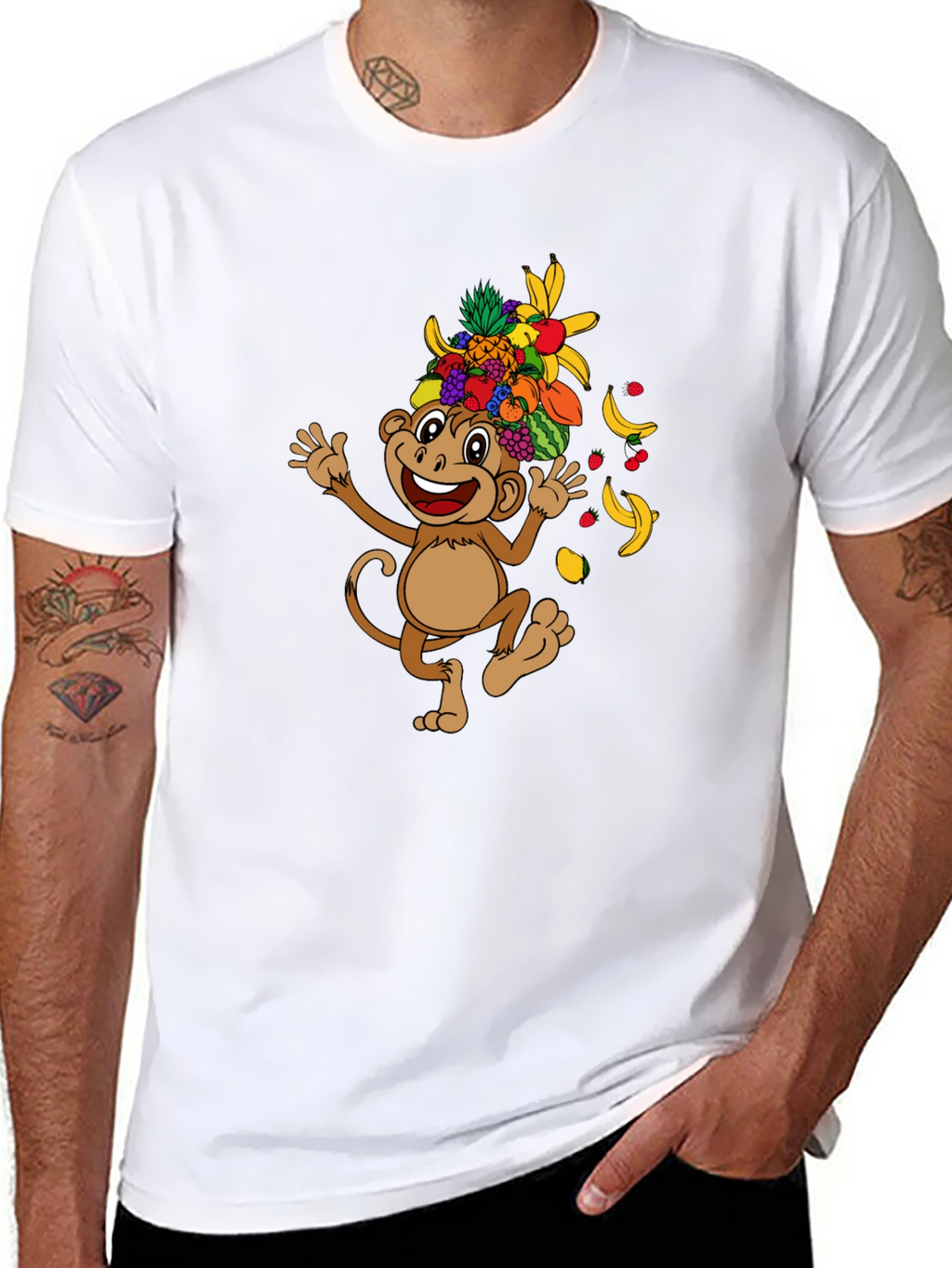 Funny Monkey Fruit Hat Graphic Tee