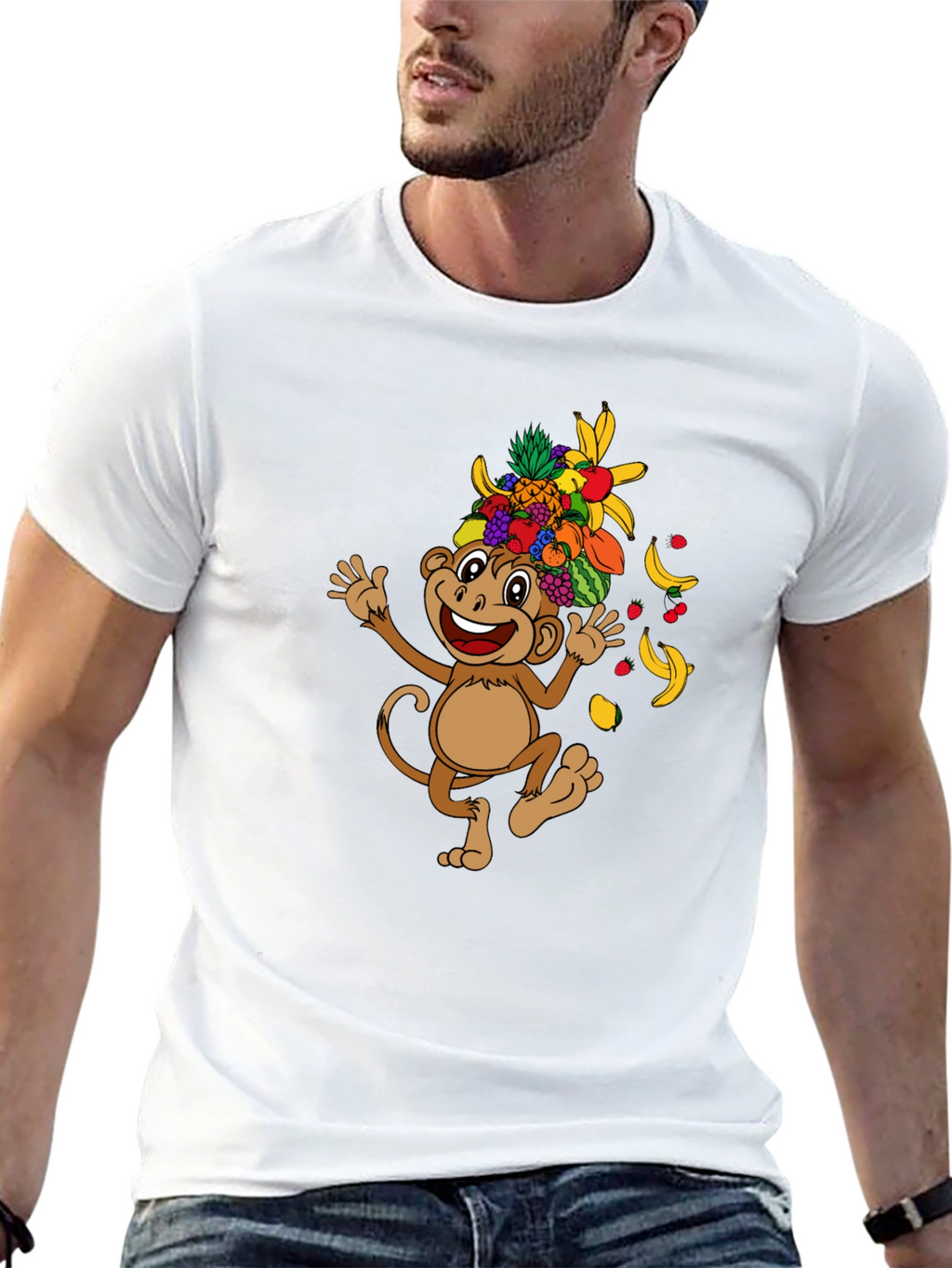 Funny Monkey Fruit Hat Graphic Tee