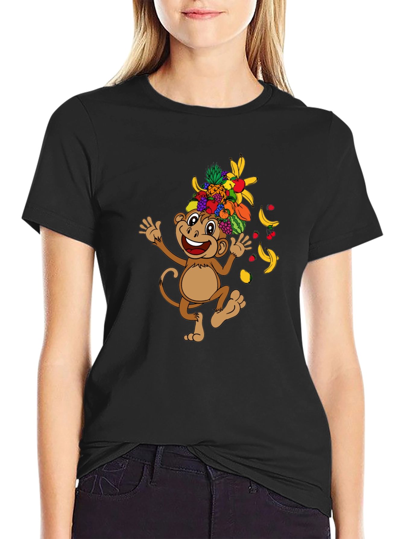 Funny Monkey Fruit Hat Graphic Tee