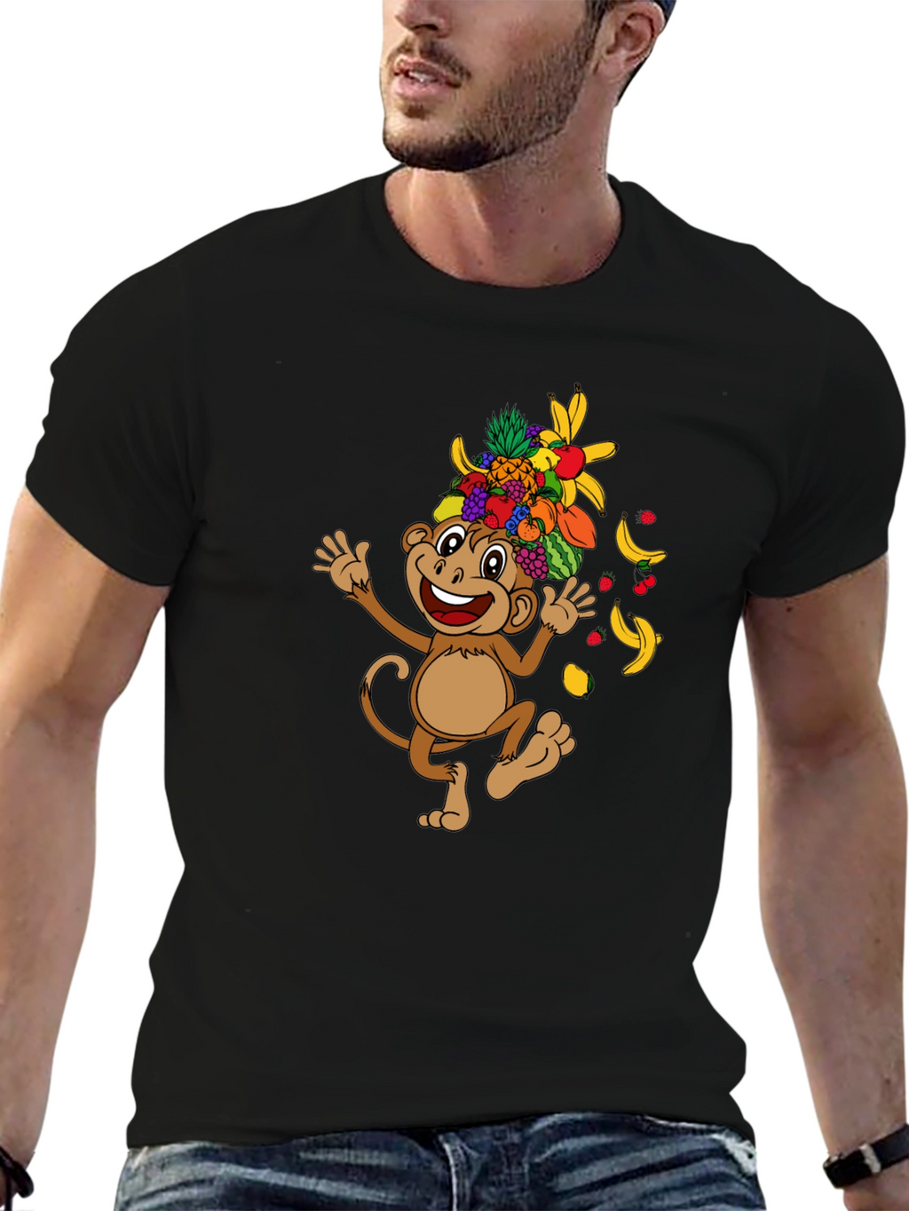 Funny Monkey Fruit Hat Graphic Tee