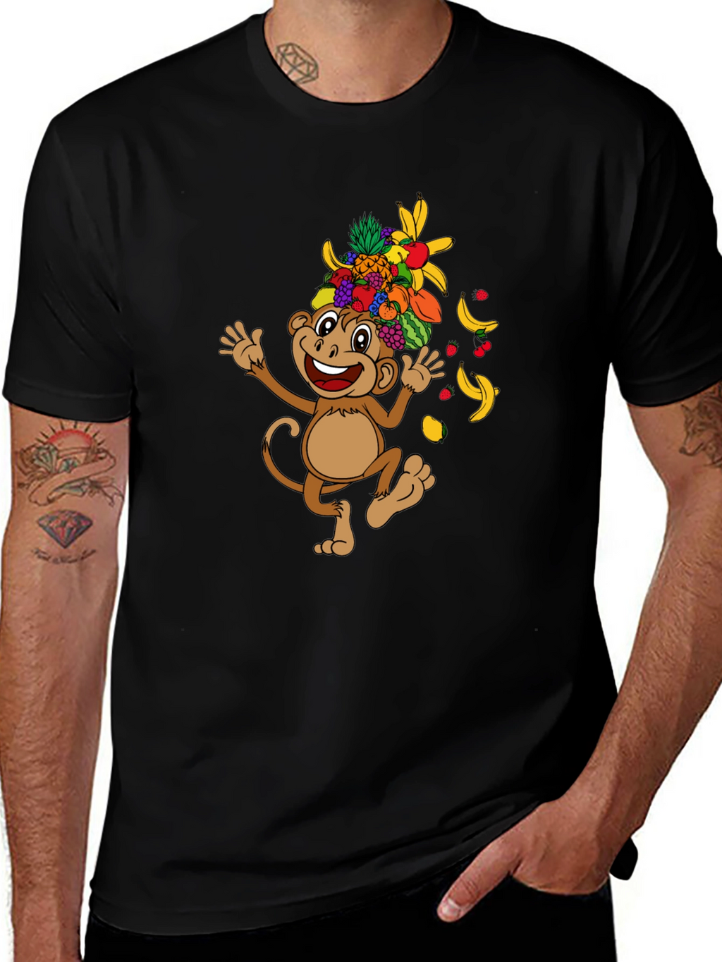 Funny Monkey Fruit Hat Graphic Tee