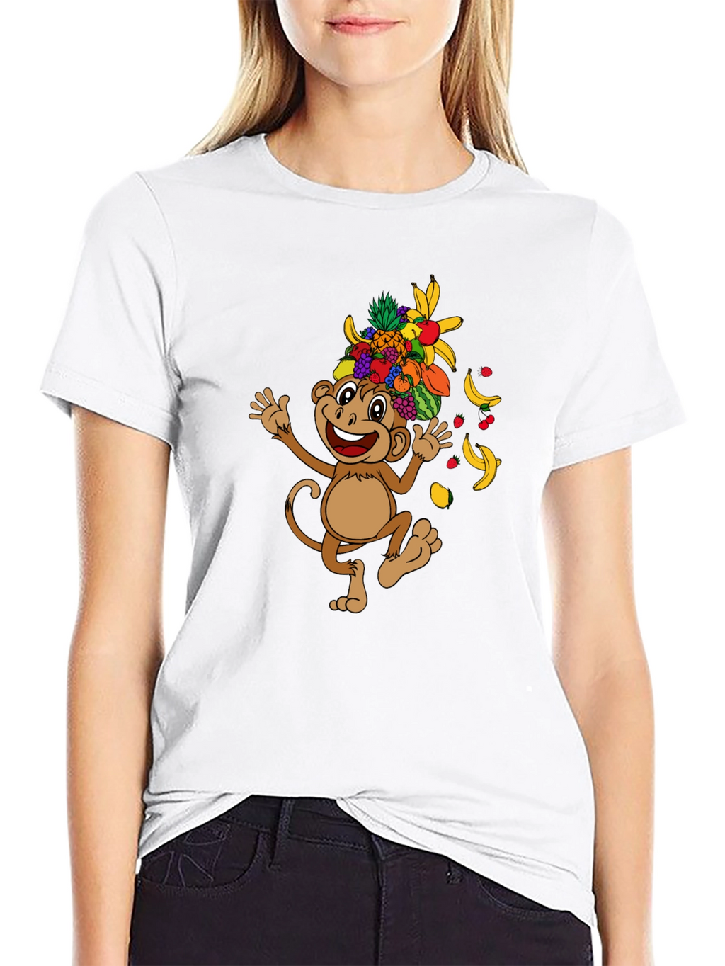 Funny Monkey Fruit Hat Graphic Tee