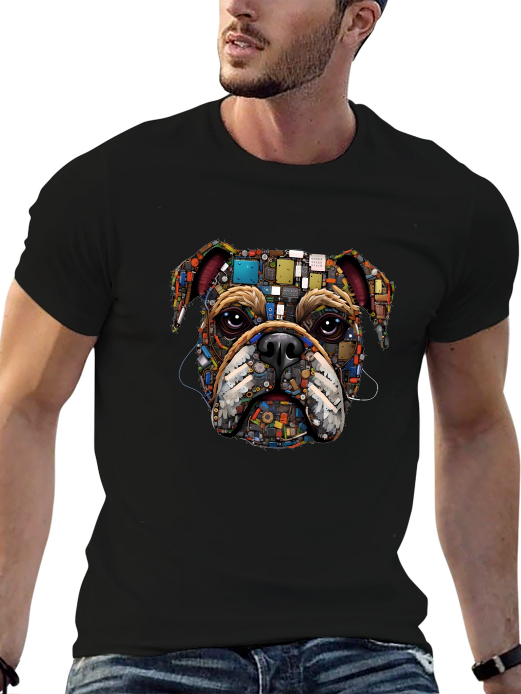 Bulldog Circuitry Mens Black Graphic T-Shirt