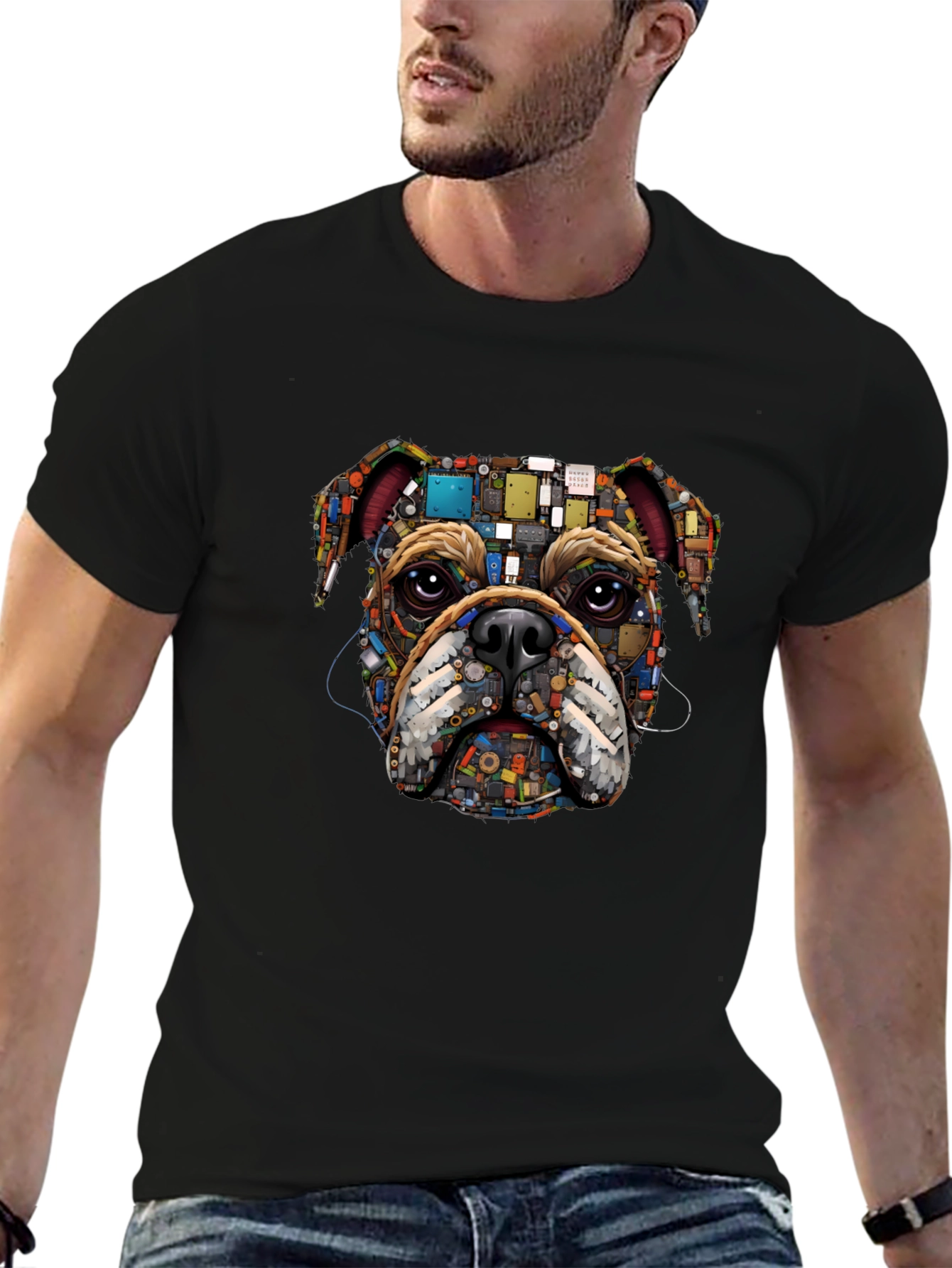 Bulldog Circuitry Mens Black Graphic T-Shirt