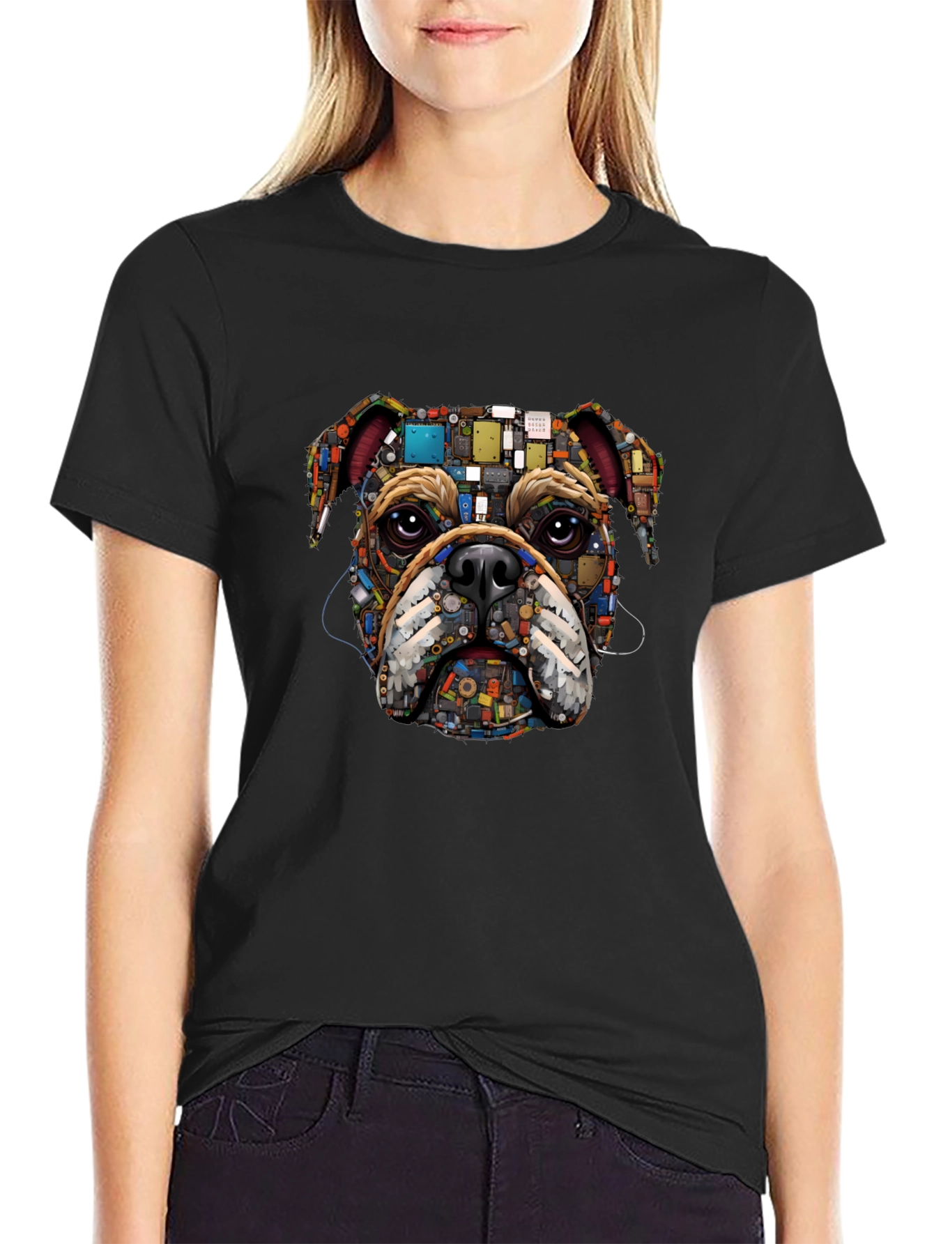 Bulldog Circuitry Mens Black Graphic T-Shirt