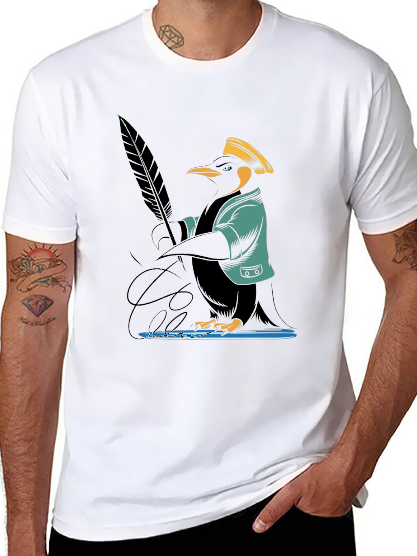 Penguin Writer Graphic Tee - Black Cotton T-Shirt