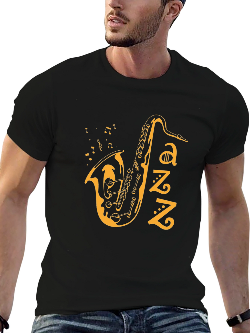 Jazz Saxophone Graphic T-Shirt - Black