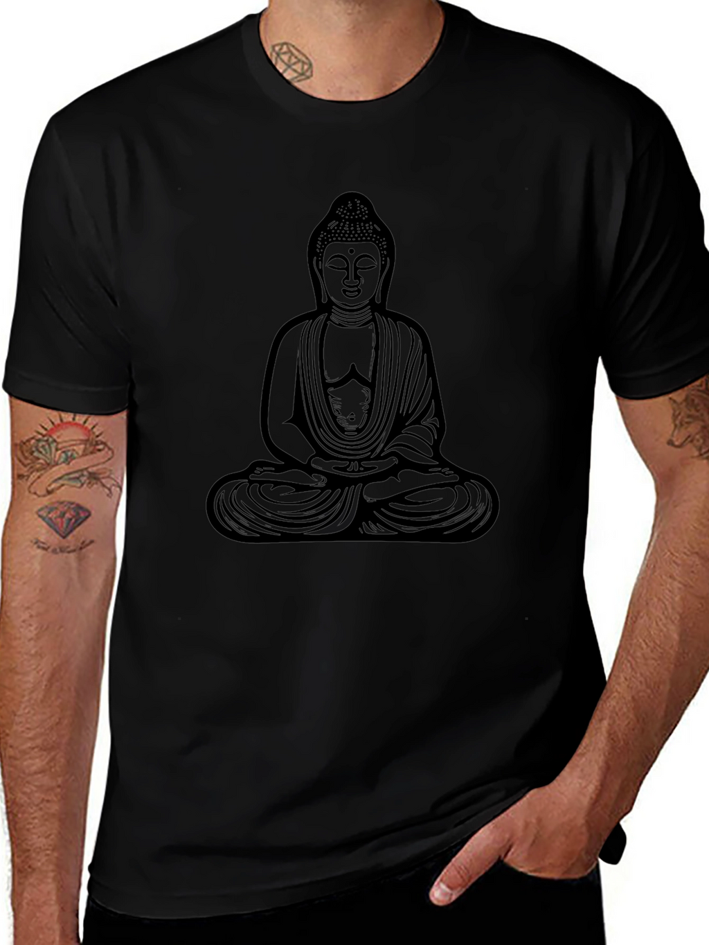 Buddha Graphic Tee - Black Casual Style