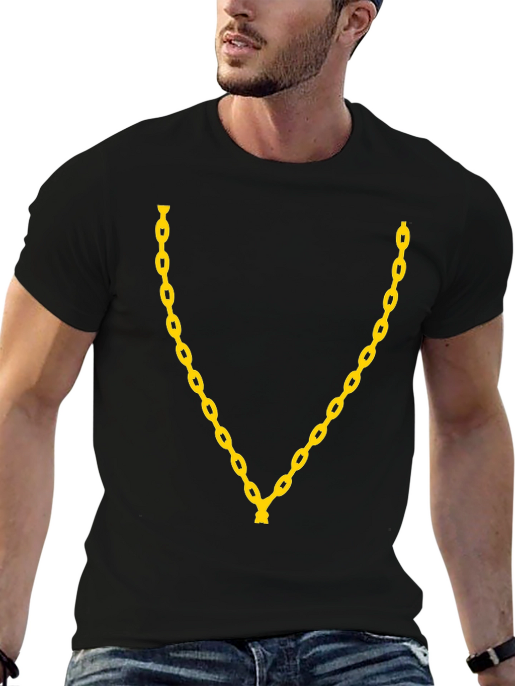 Gold Chain Graphic Print T-Shirt - Black
