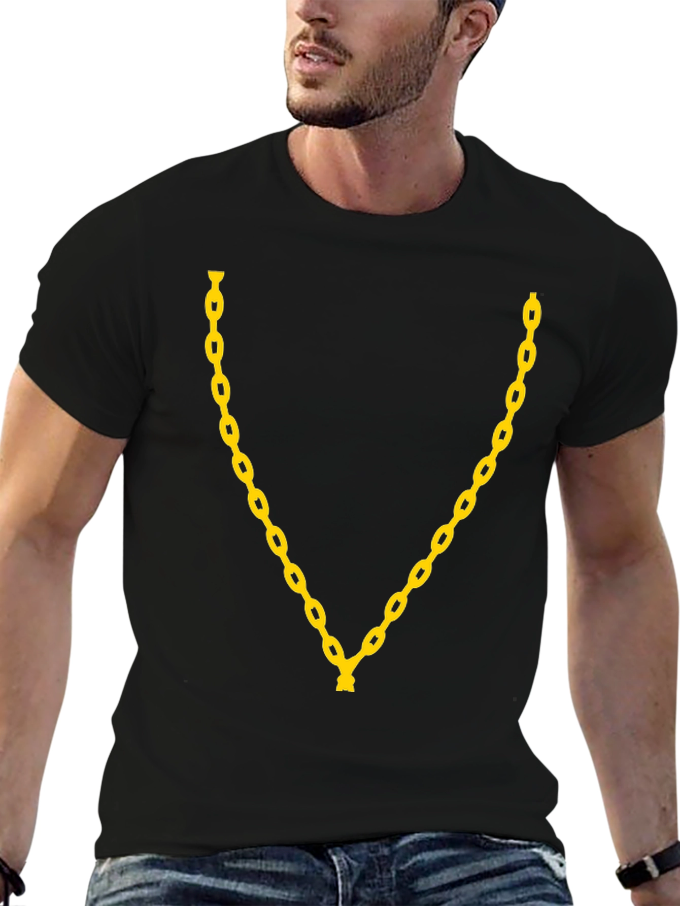 Gold Chain Graphic Print T-Shirt - Black