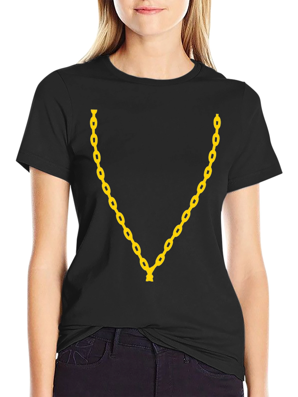 Gold Chain Graphic Print T-Shirt - Black