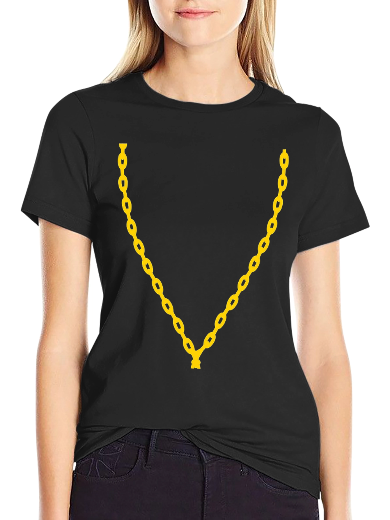 Gold Chain Graphic Print T-Shirt - Black