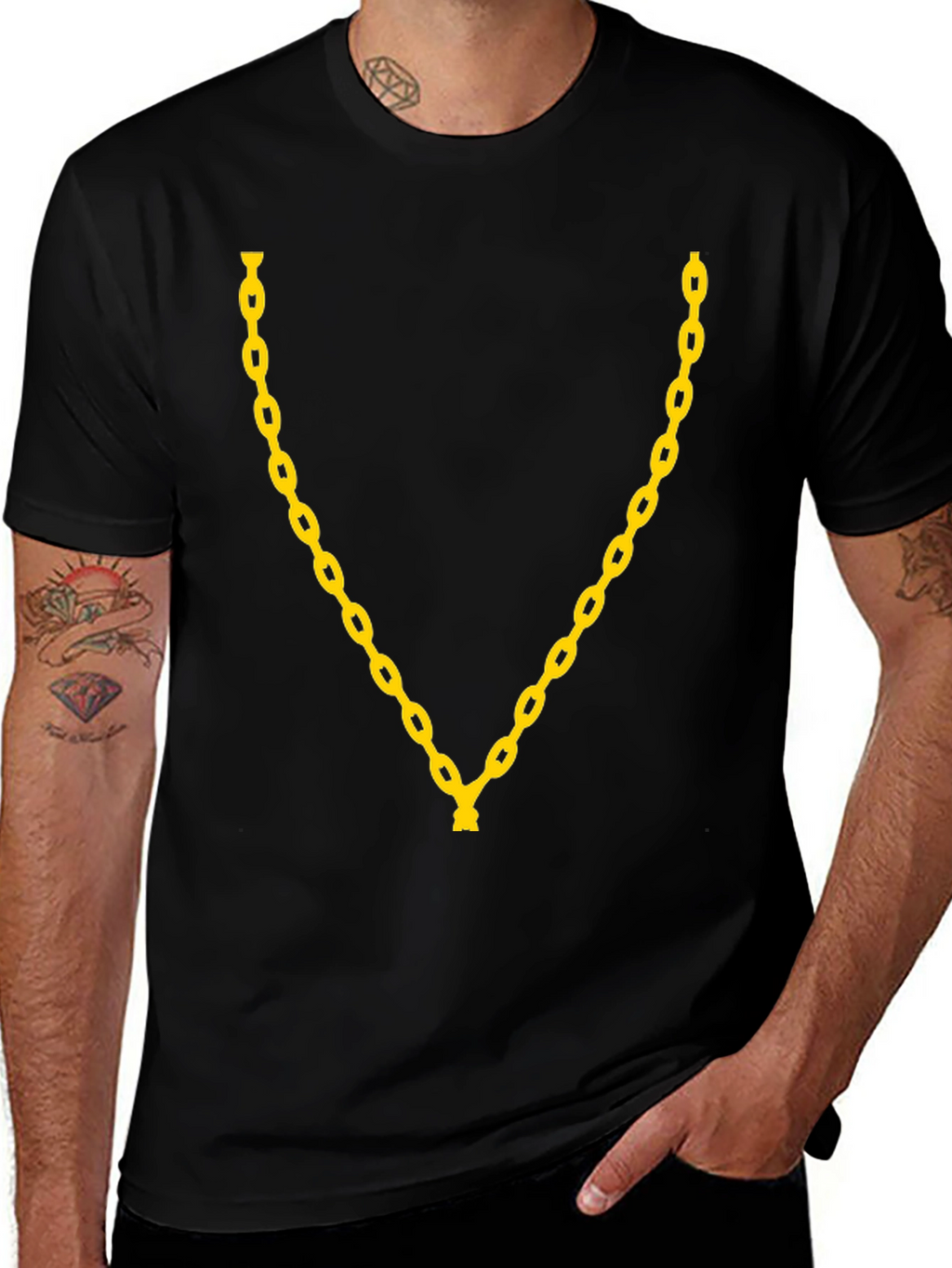 Gold Chain Graphic Print T-Shirt - Black
