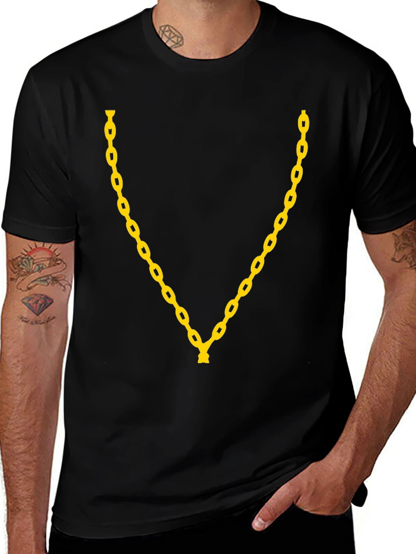 Gold Chain Graphic Print T-Shirt - Black