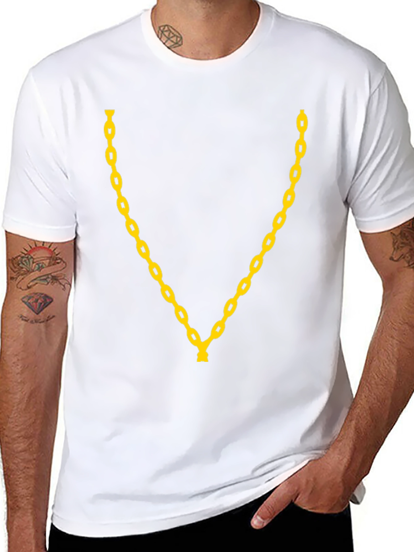 Gold Chain Graphic Print T-Shirt - Black