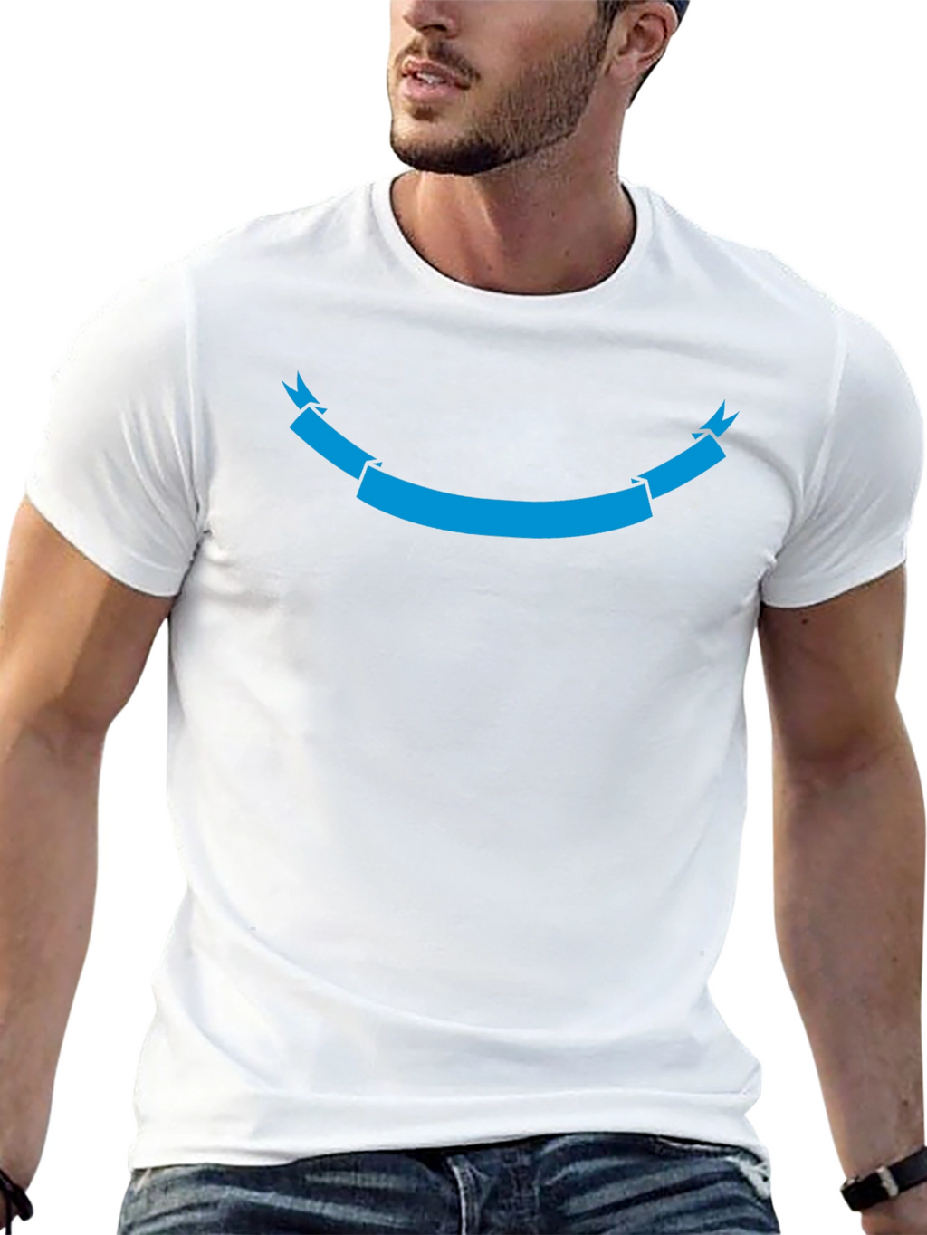 Black T-Shirt with Cyan Ribbon Graphic