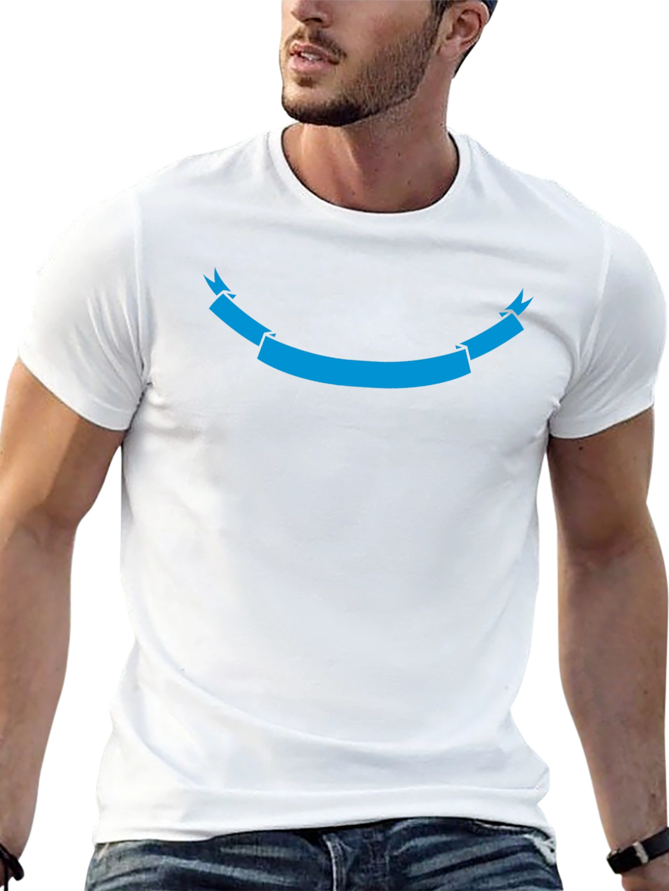 Black T-Shirt with Cyan Ribbon Graphic
