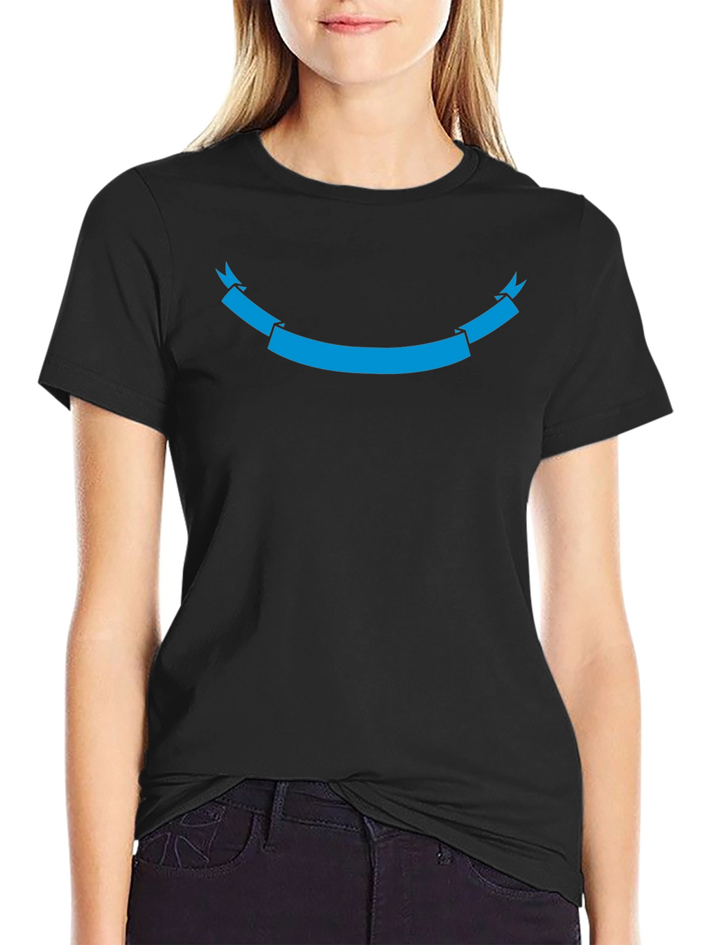 Black T-Shirt with Cyan Ribbon Graphic