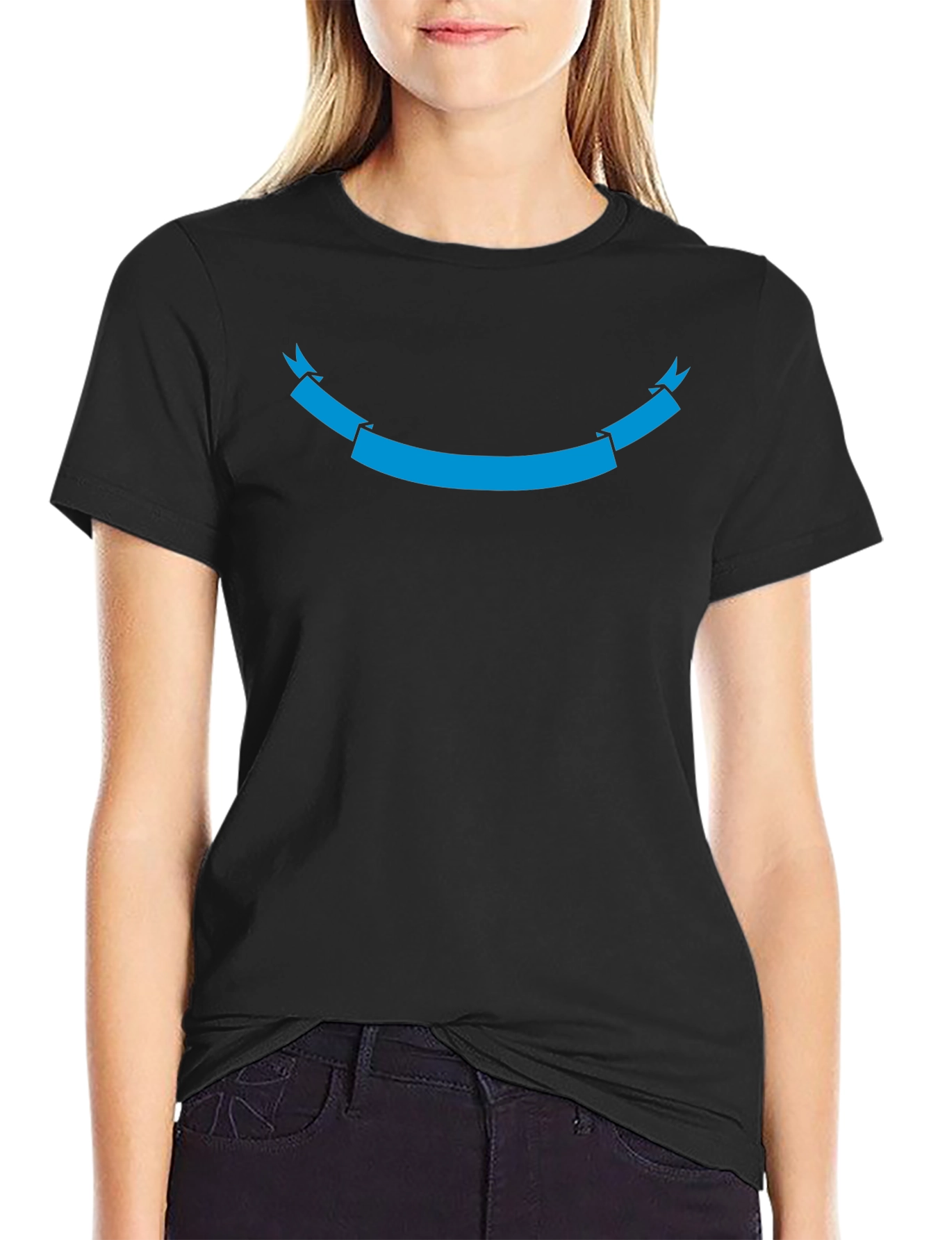 Black T-Shirt with Cyan Ribbon Graphic