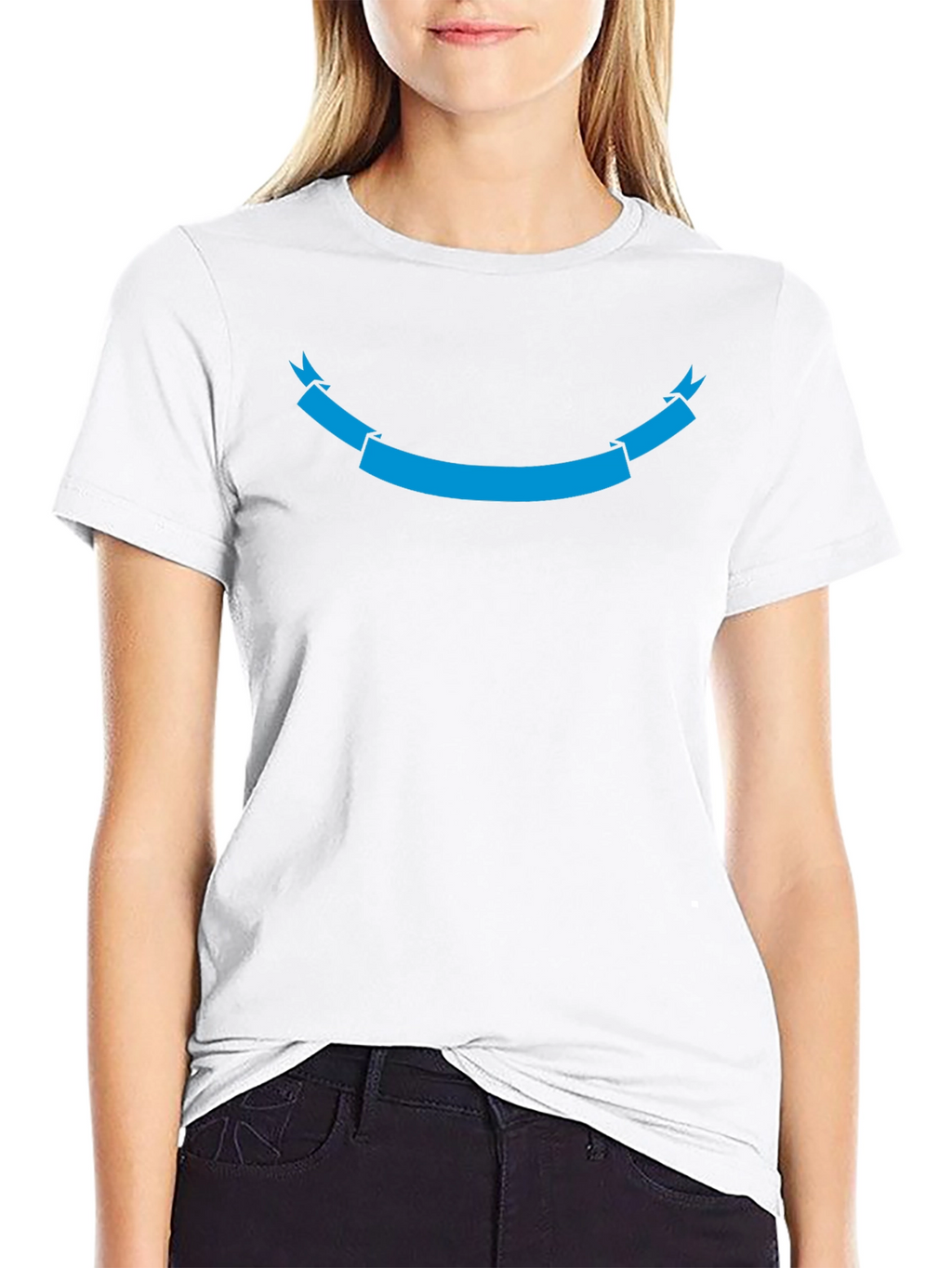 Black T-Shirt with Cyan Ribbon Graphic