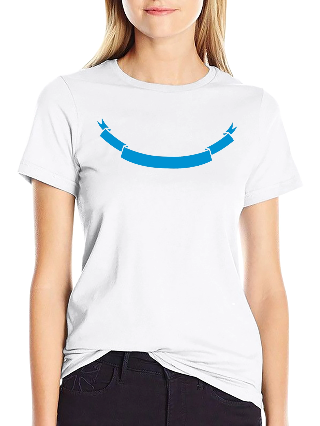 Black T-Shirt with Cyan Ribbon Graphic