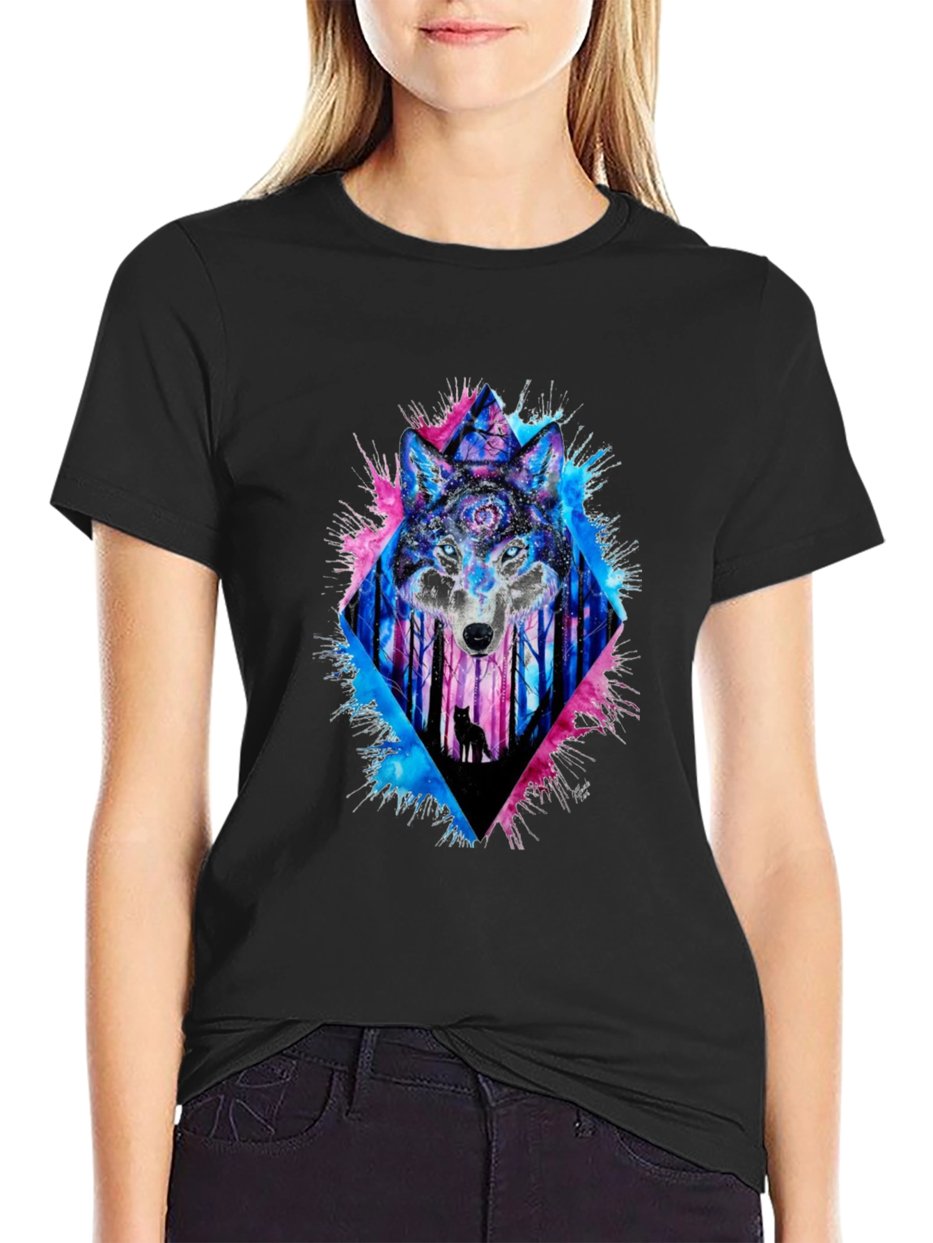 Mystic Wolf Graphic Tee - Mens Black T-Shirt