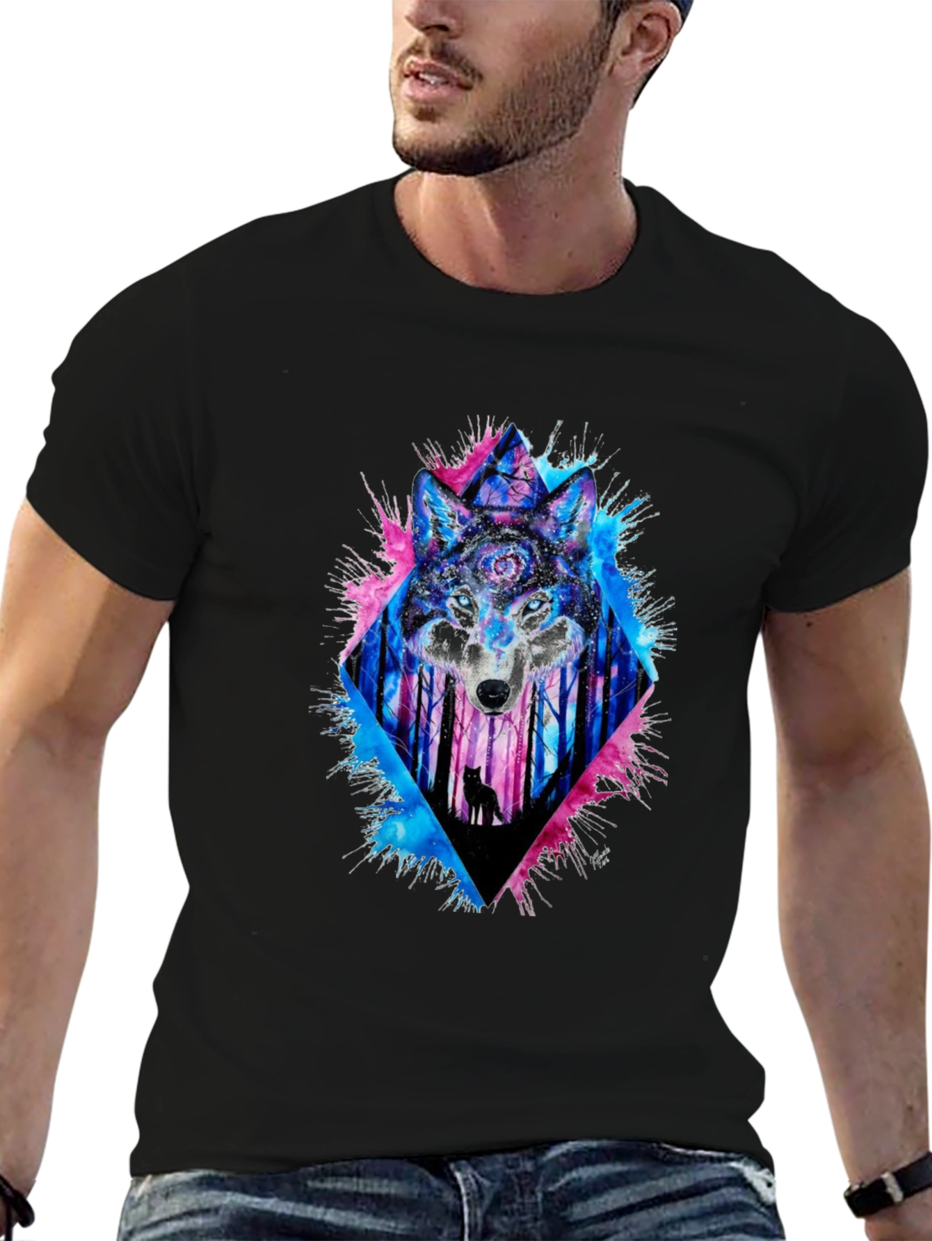 Mystic Wolf Graphic Tee - Mens Black T-Shirt
