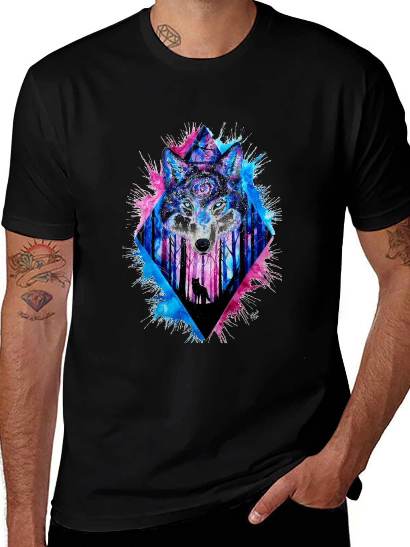 Mystic Wolf Graphic Tee - Mens Black T-Shirt