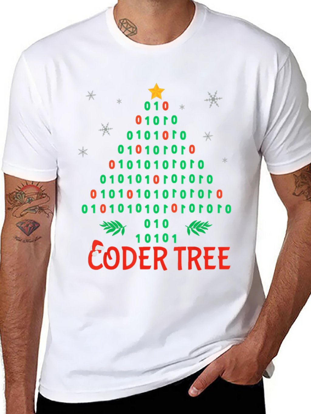 Coder Tree Binary Christmas T-Shirt