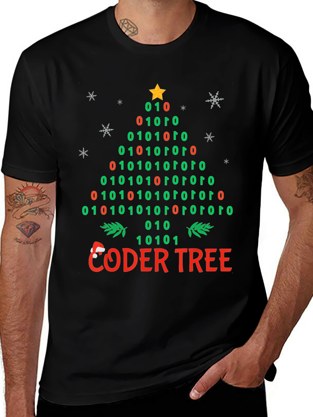 Coder Tree Binary Christmas T-Shirt