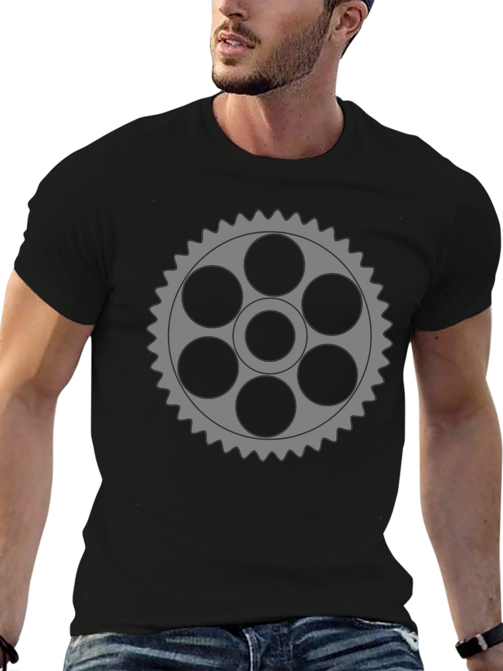 Gear Graphic Black T-Shirt - Unique Design