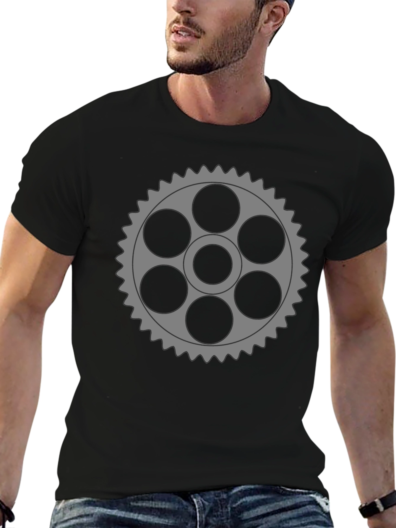 Gear Graphic Black T-Shirt - Unique Design
