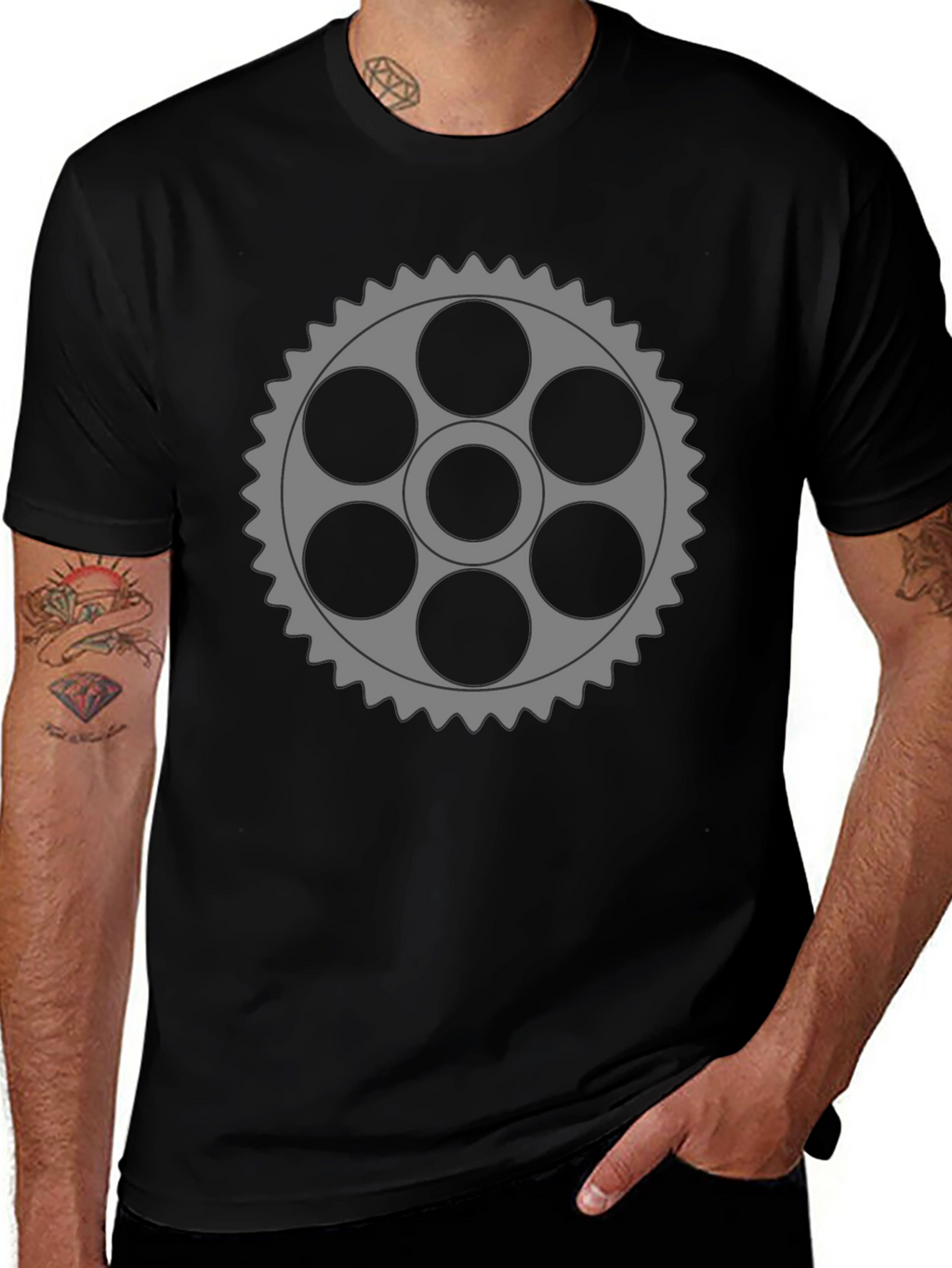 Gear Graphic Black T-Shirt - Unique Design