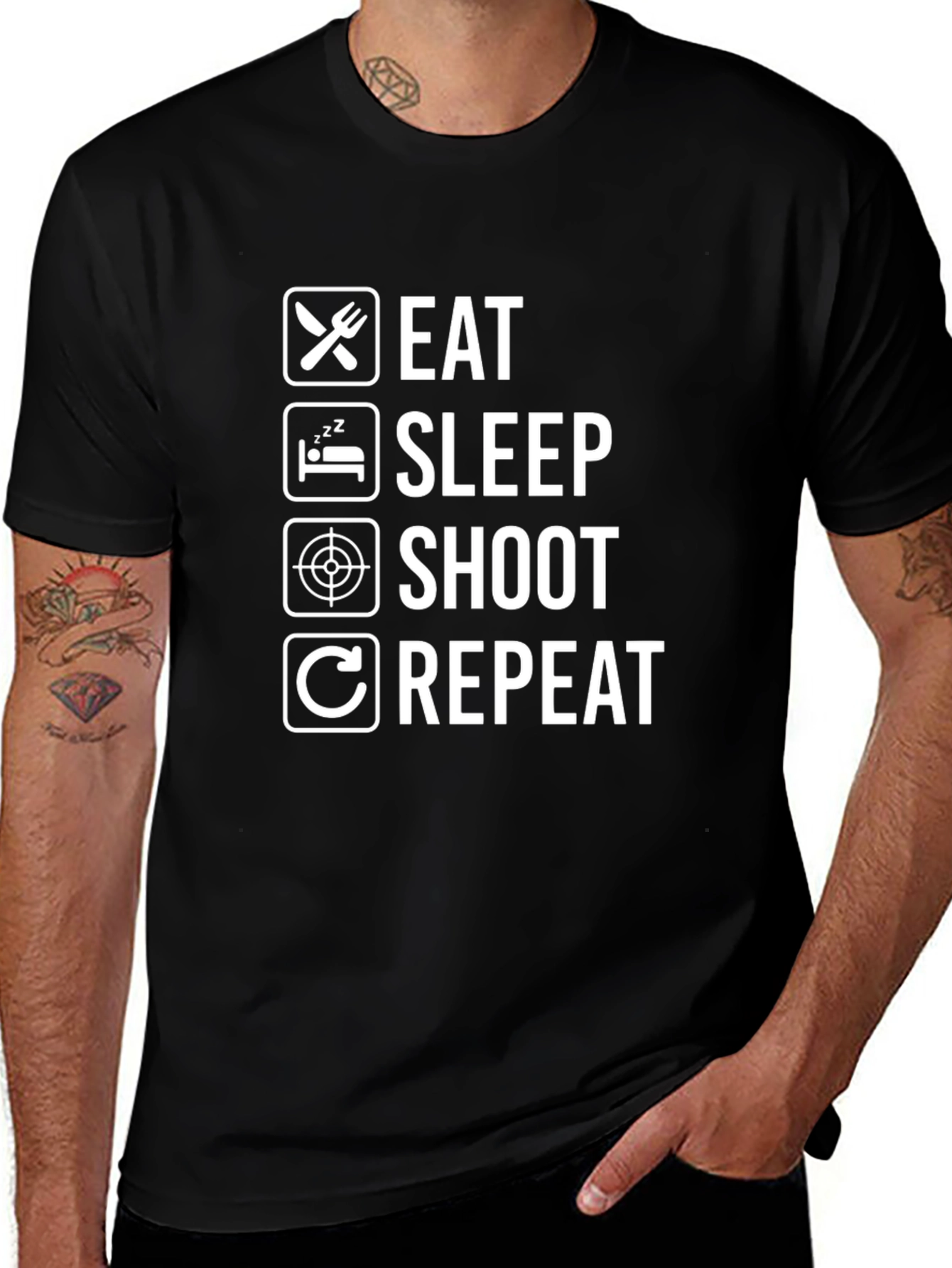 Eat Sleep Shoot Repeat Black Graphic Tee