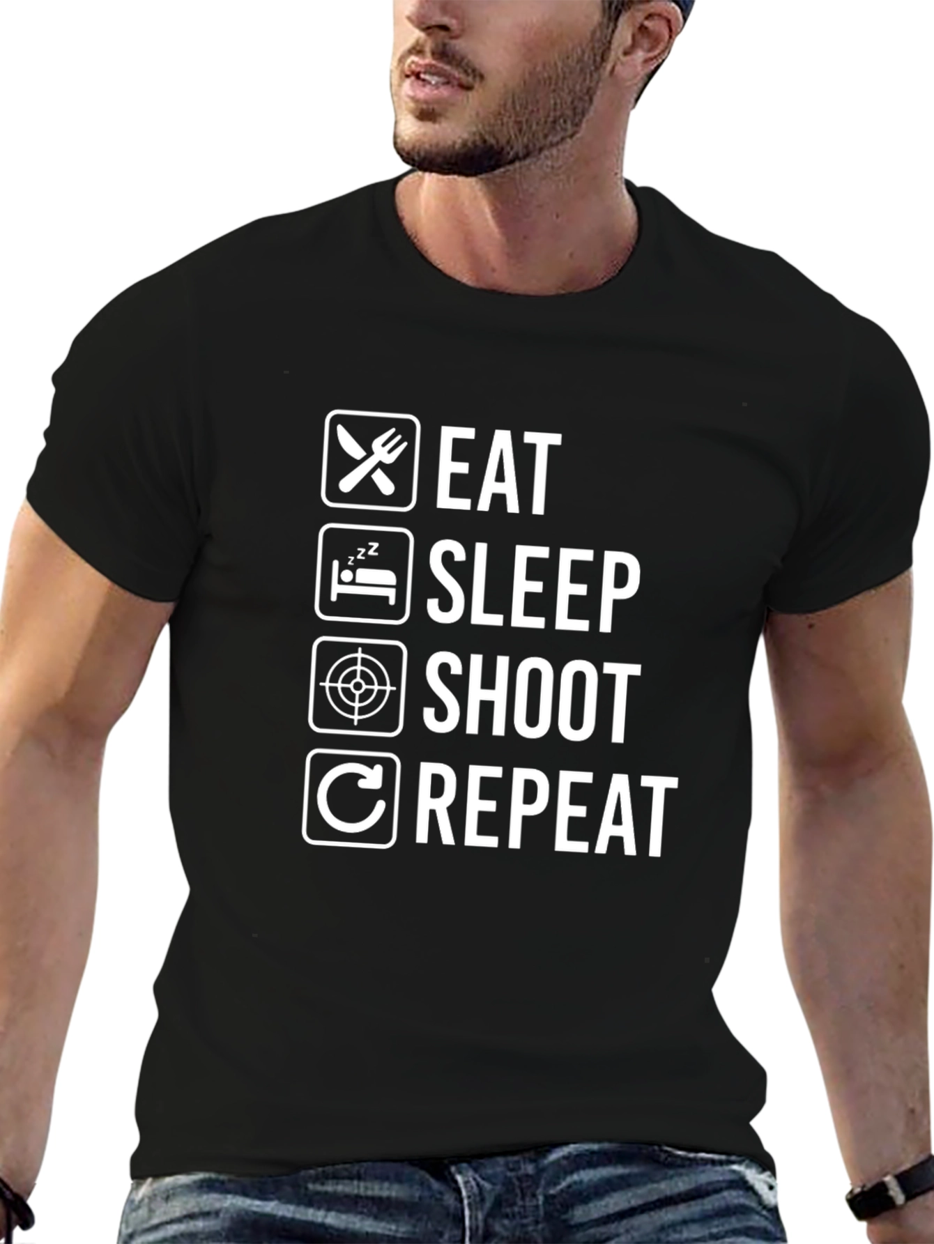 Eat Sleep Shoot Repeat Black Graphic Tee