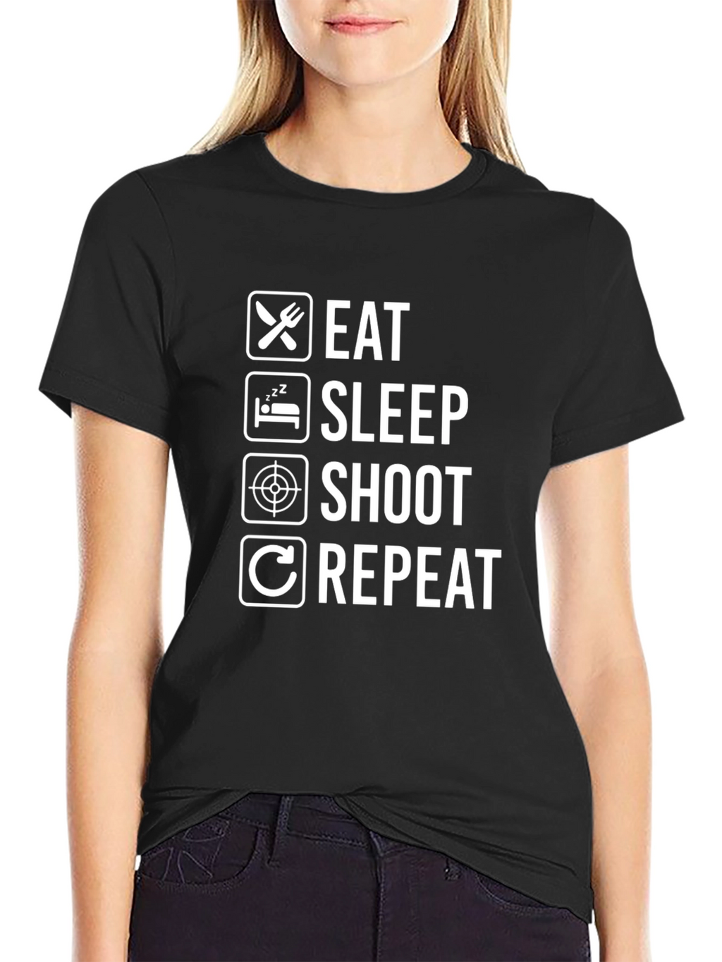 Eat Sleep Shoot Repeat Black Graphic Tee