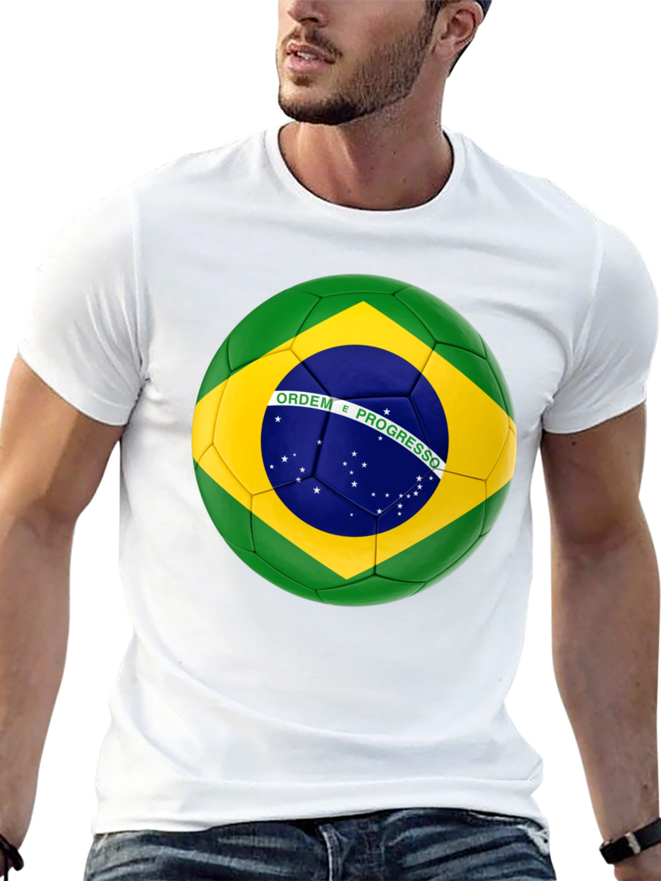 Brazil Flag Soccer Ball Graphic T-Shirt