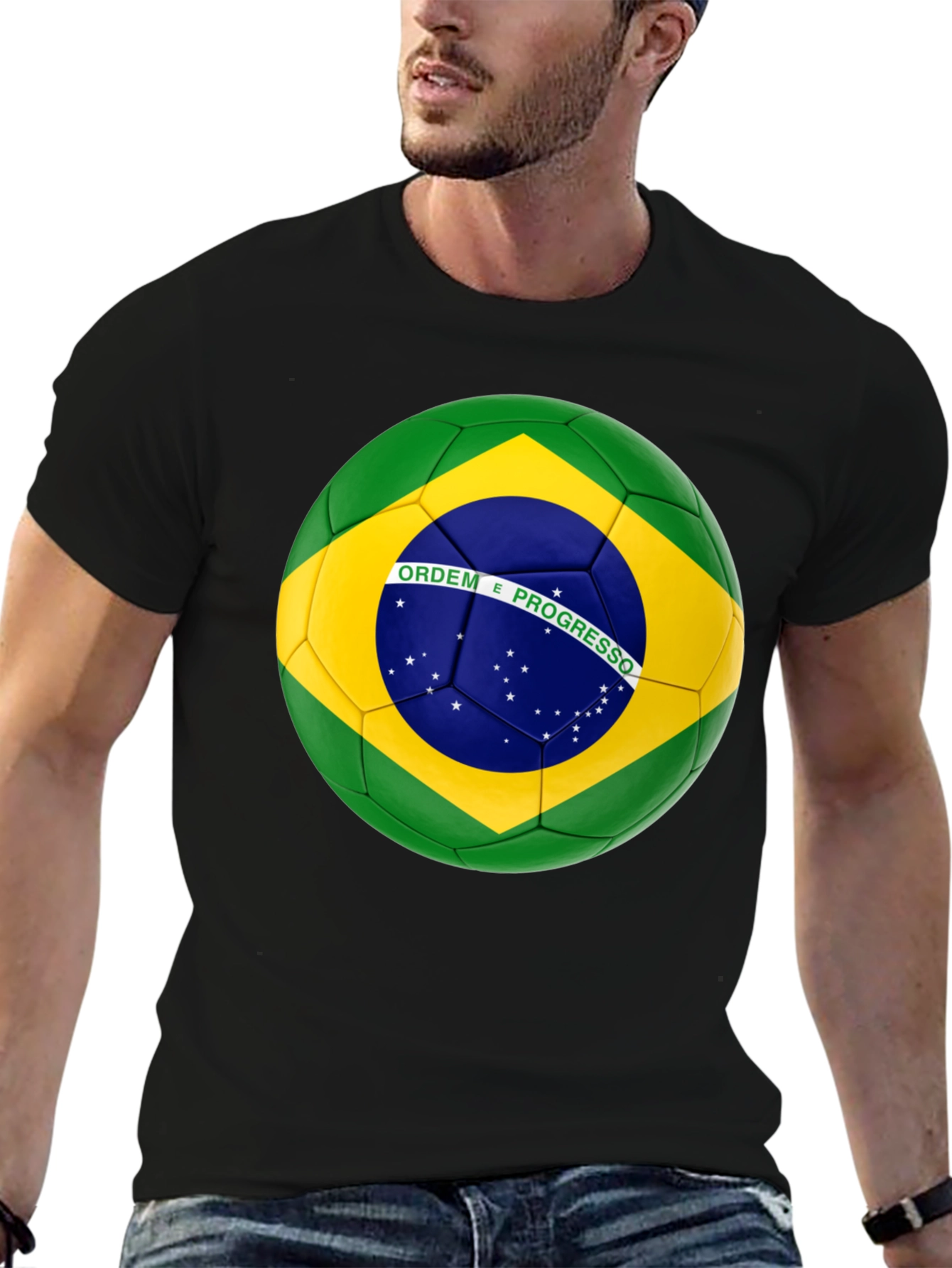 Brazil Flag Soccer Ball Graphic T-Shirt
