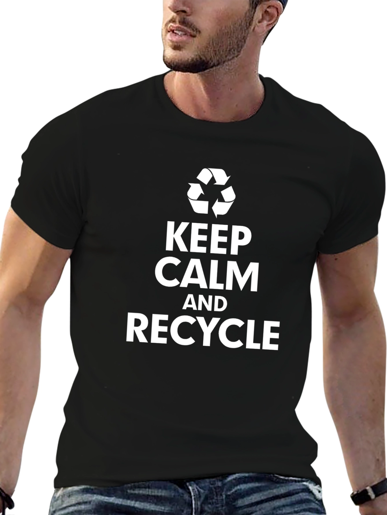 Keep Calm and Recycle Graphic Tee - Black Cotton T-Shirt