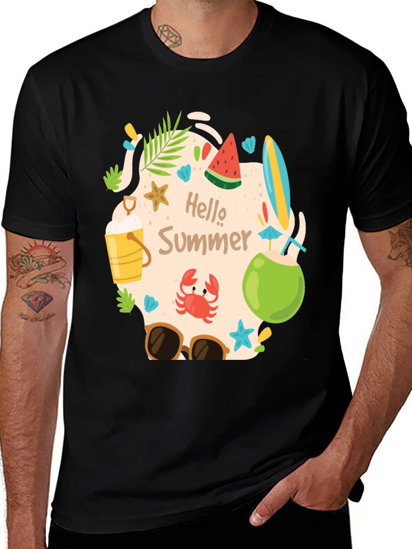 Hello Summer Graphic Tee - Mens Casual T-Shirt