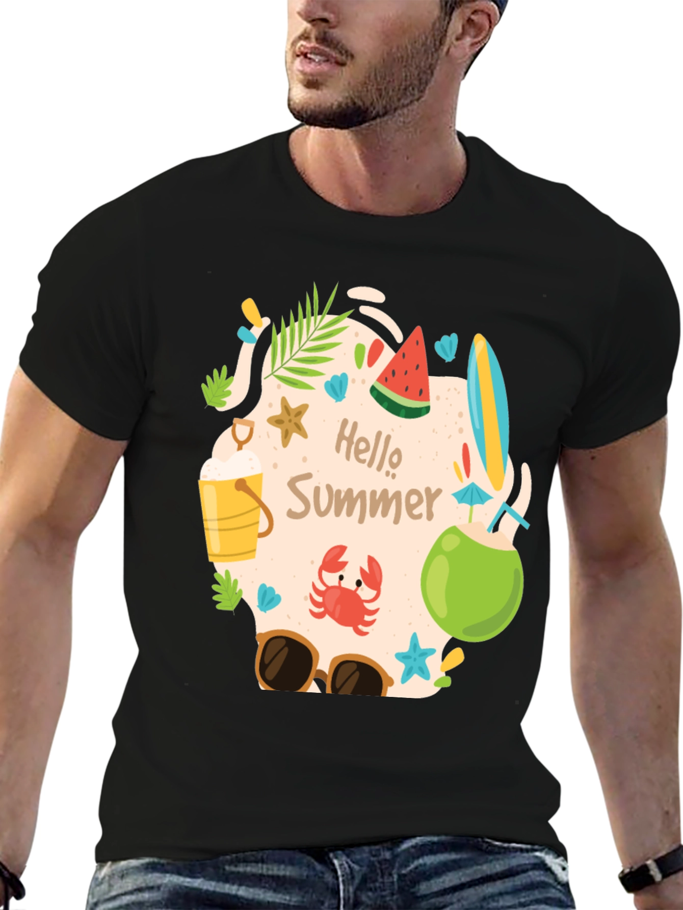Hello Summer Graphic Tee - Mens Casual T-Shirt