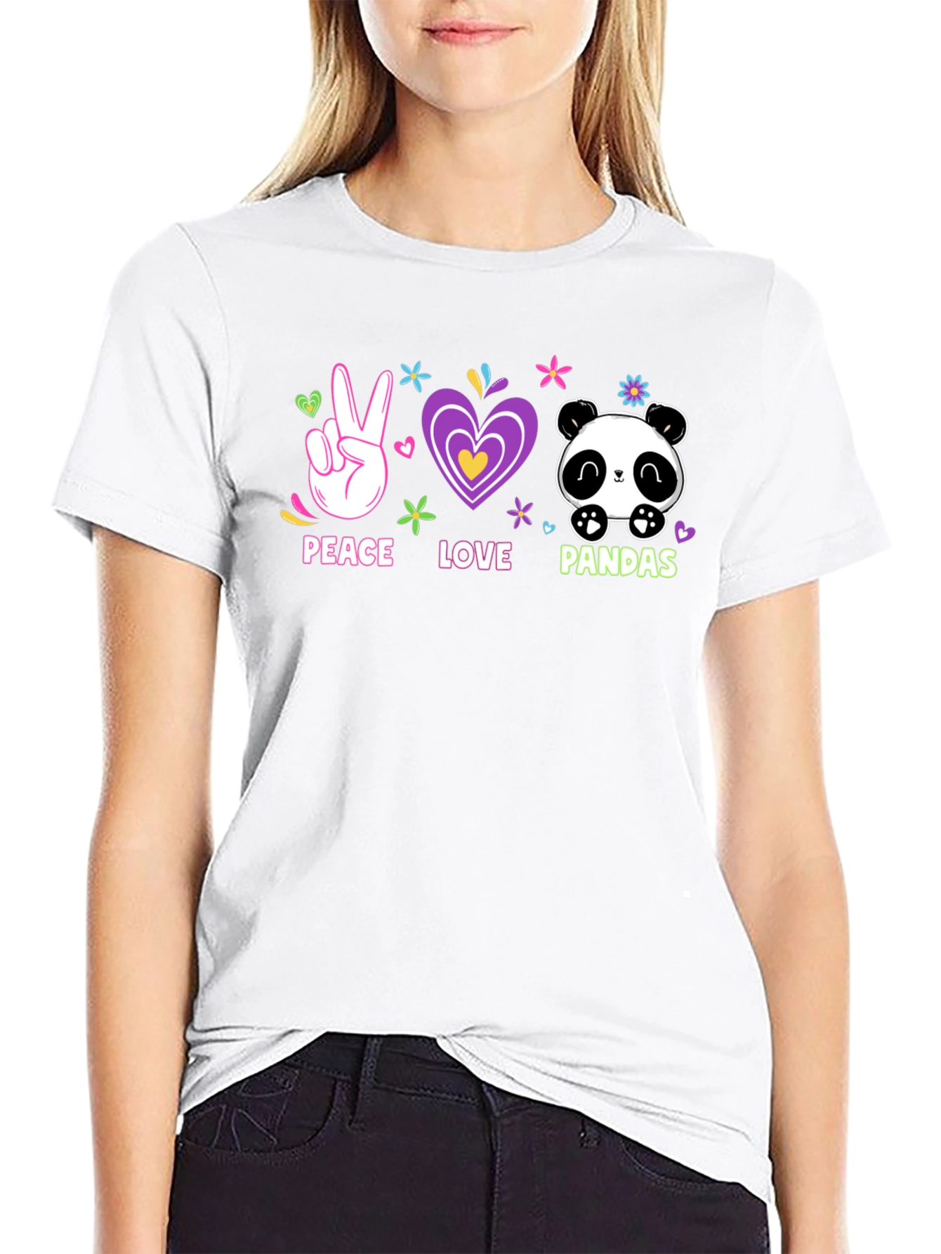 Peace Love Pandas T-Shirt Cute Graphic Tee