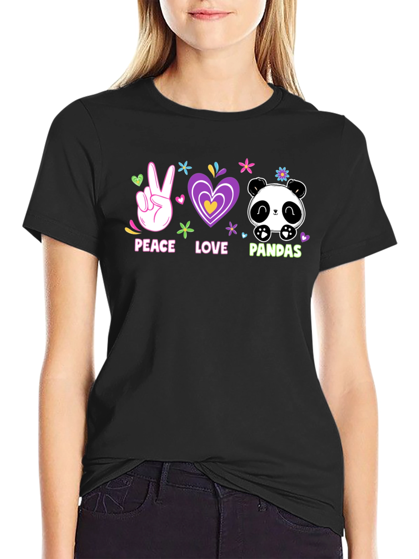 Peace Love Pandas T-Shirt Cute Graphic Tee