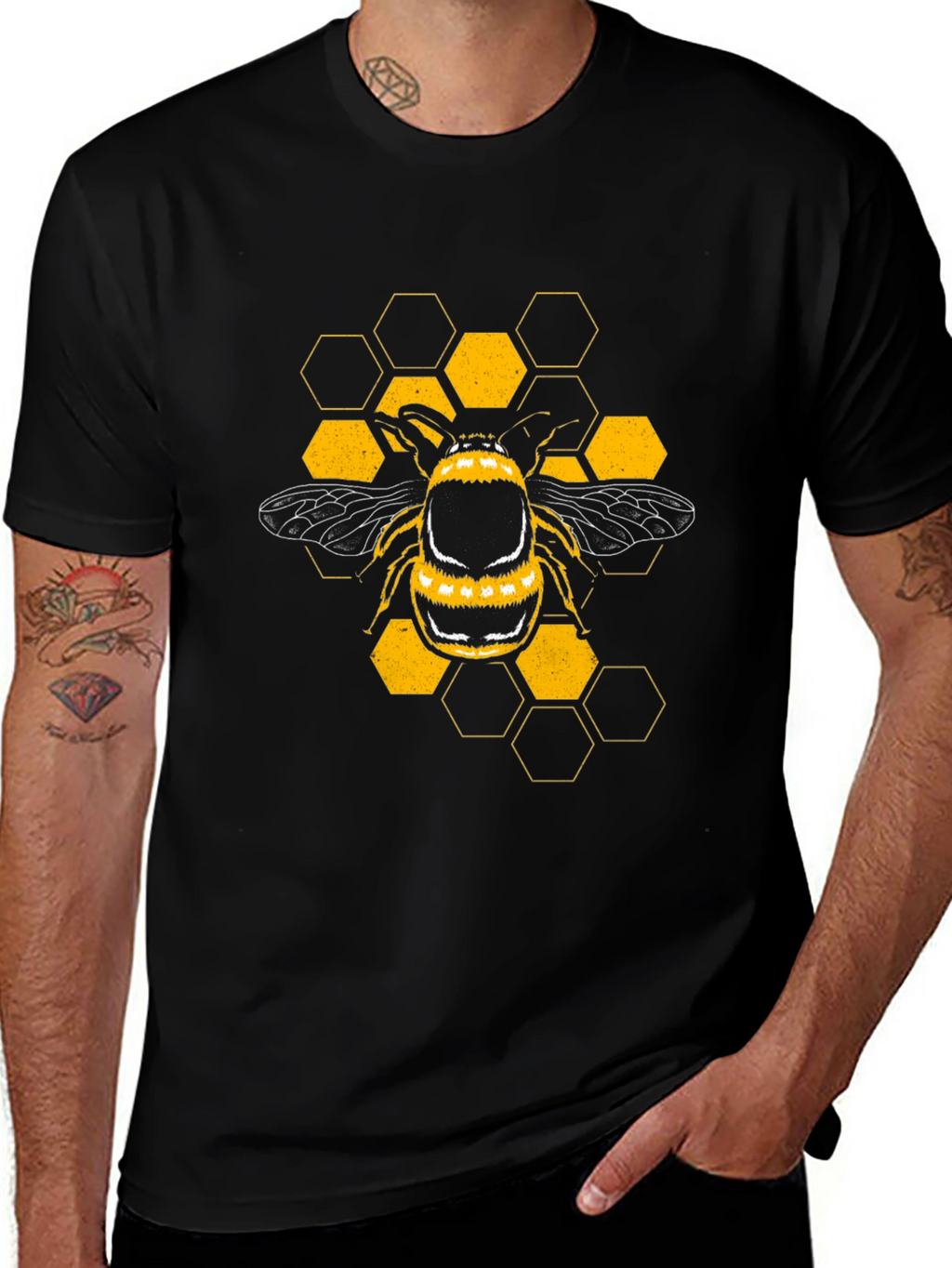 Bee Honeycomb Graphic T-Shirt - Black