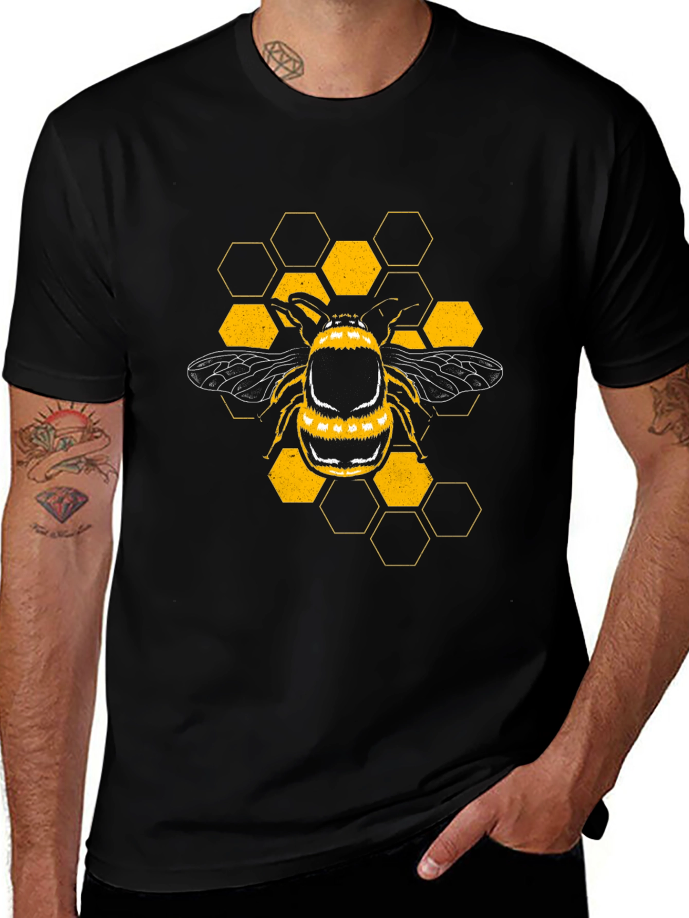 Bee Honeycomb Graphic T-Shirt - Black