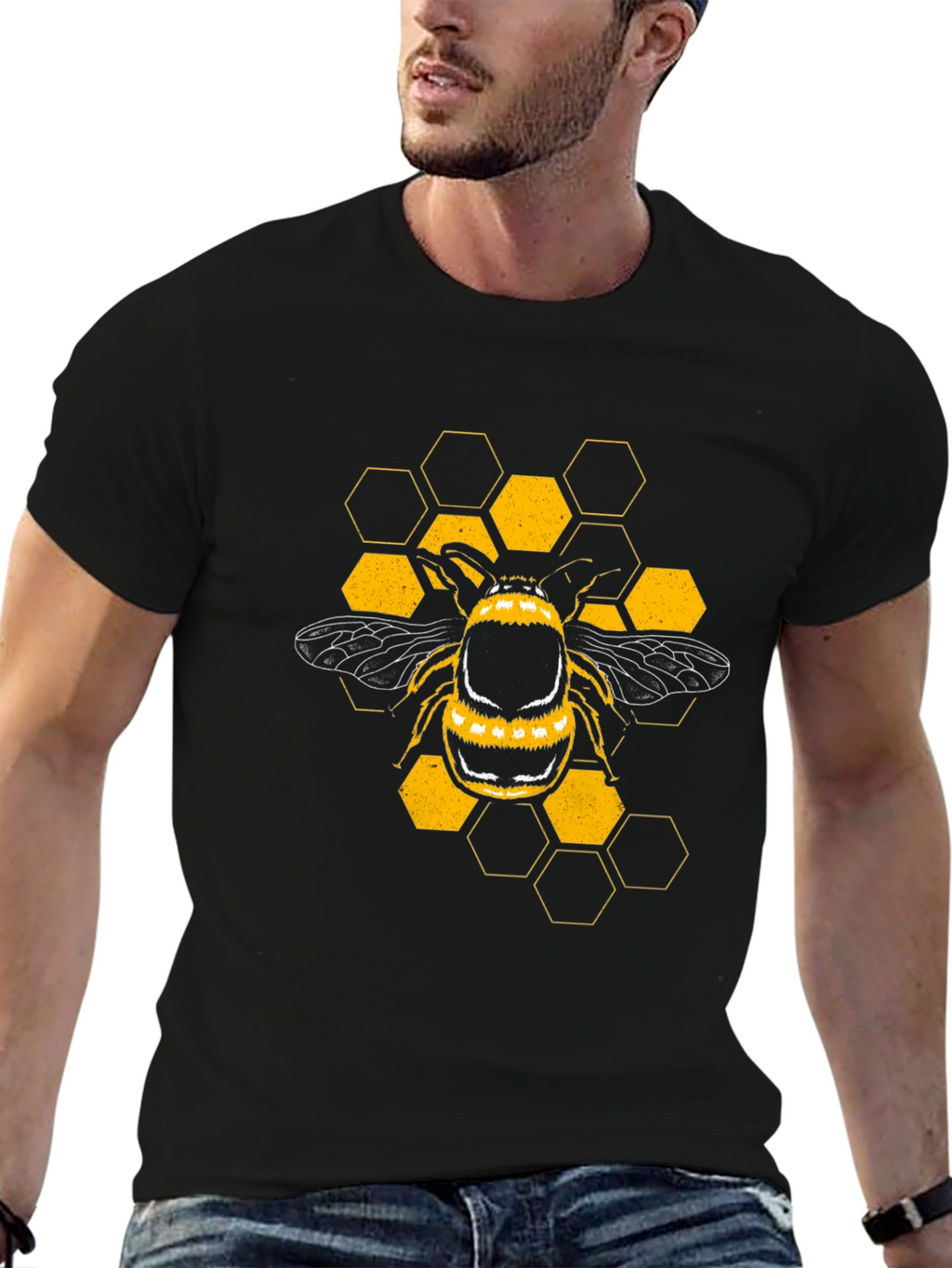 Bee Honeycomb Graphic T-Shirt - Black